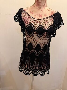 Vici Black Crochet Sheer Top